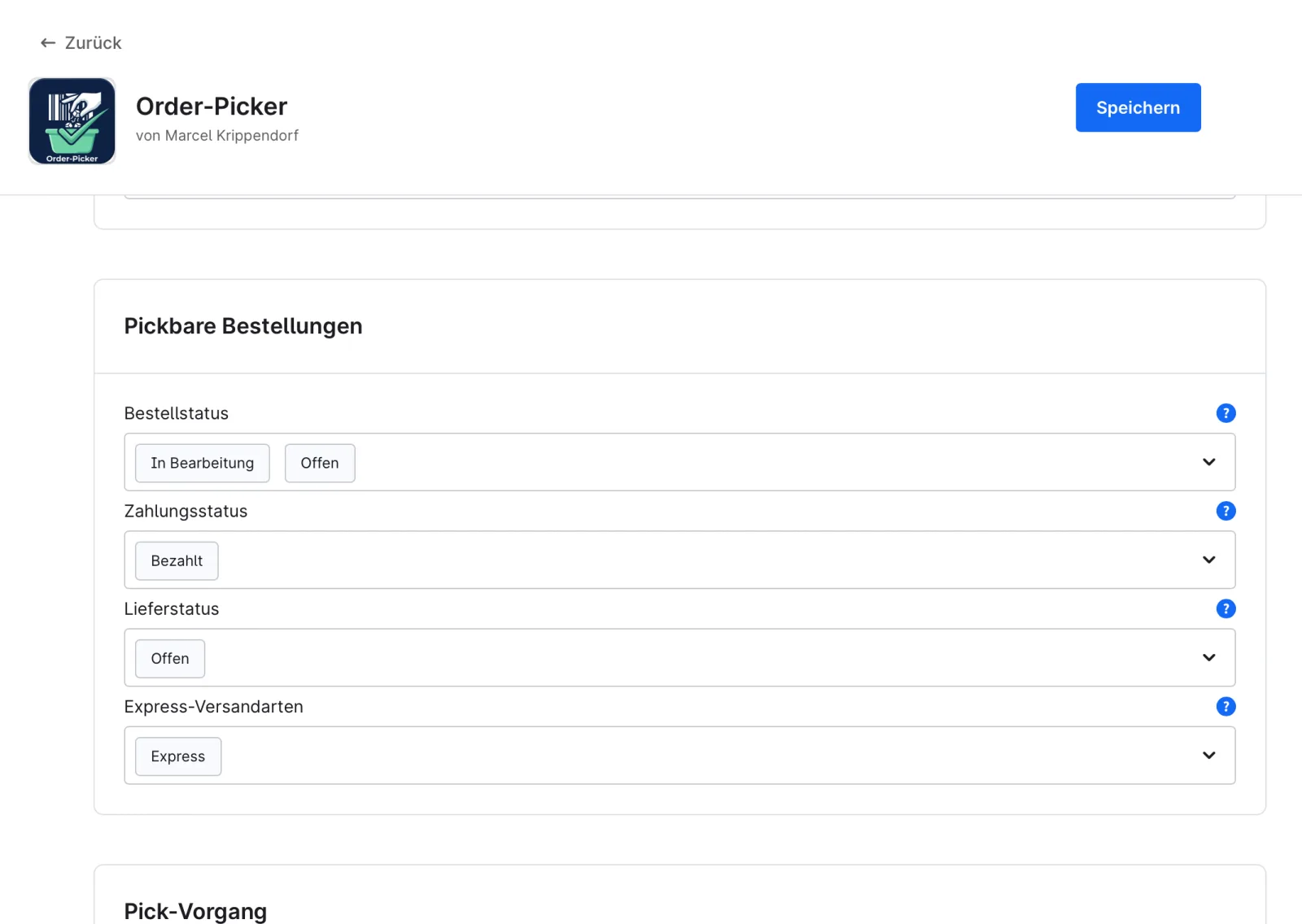 Plugin-Konfiguration: Bestellstatus, Zahlungsstatus, Lieferstatus und Express-Versandarten