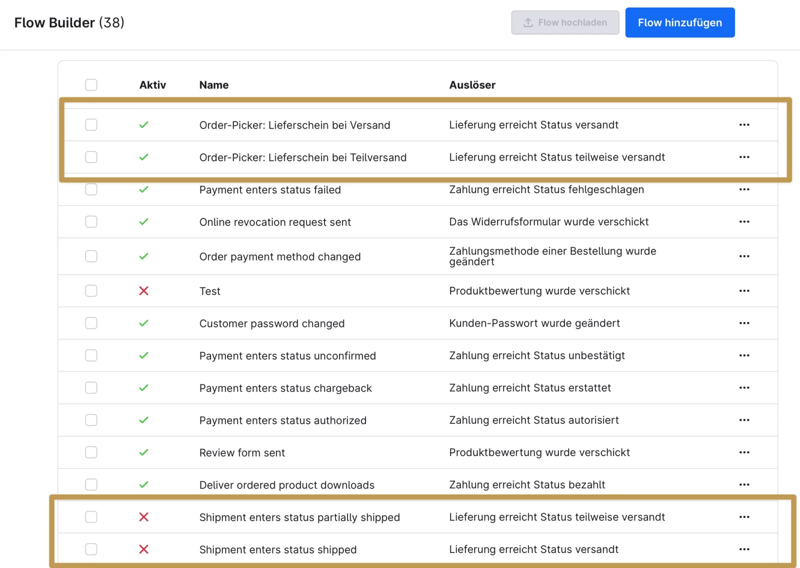 Flow Builder mit den Flows Order-Picker: Lieferschein bei Versand und bei Teilversand