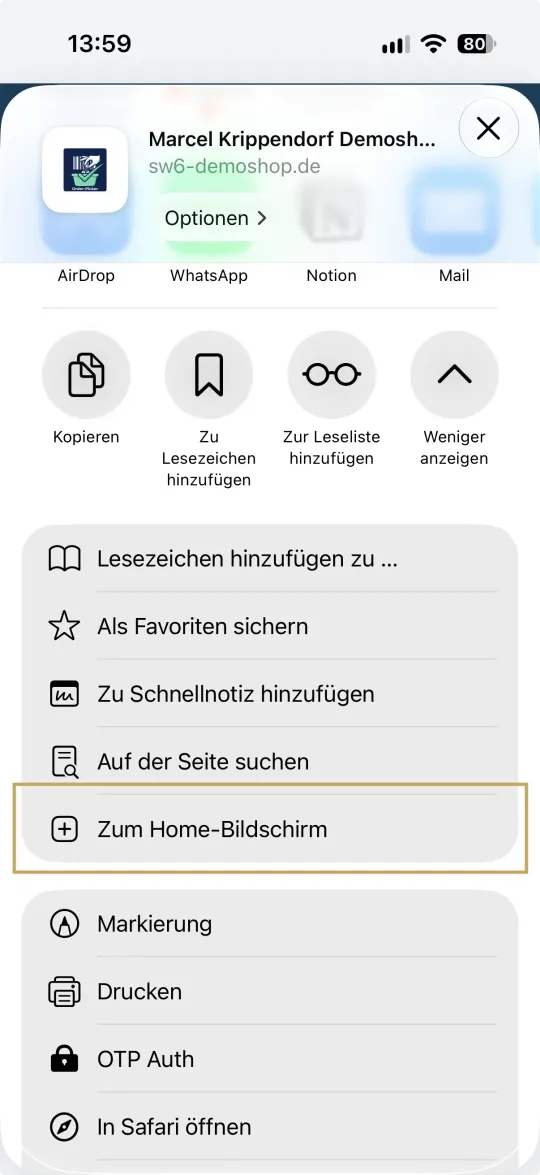 Picking-App auf dem Home-Bildschirm ablegen